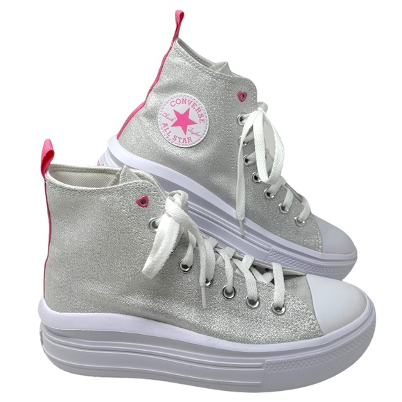 Converse Shoes - Converse Chuck Taylor Move Platform Shoes Women Kids Canvas Silver Pink A06332C